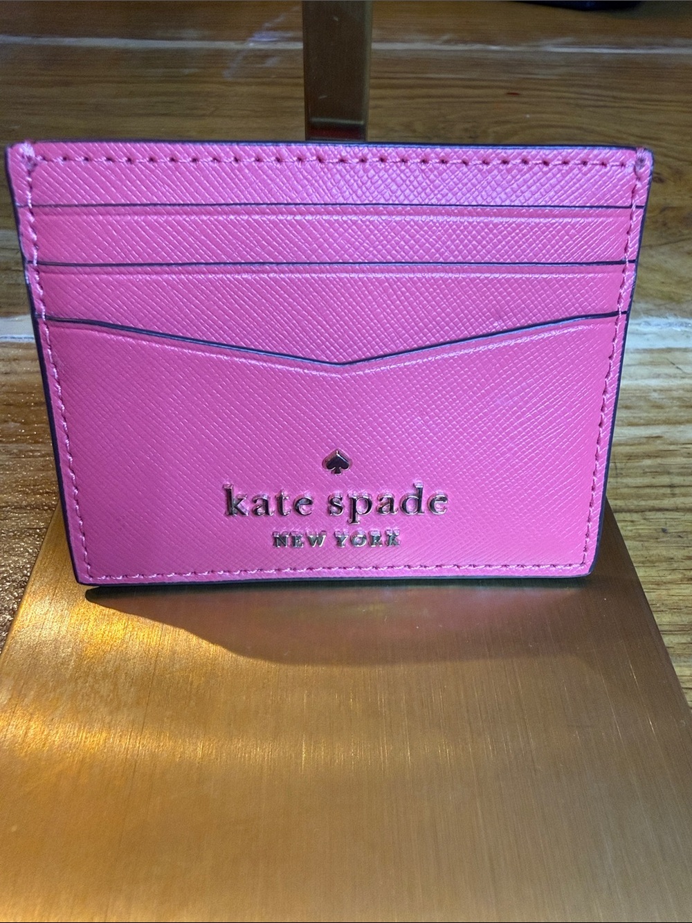 Kate Spade New York Pink Saffiano Leather Card Holder Wallet EUC